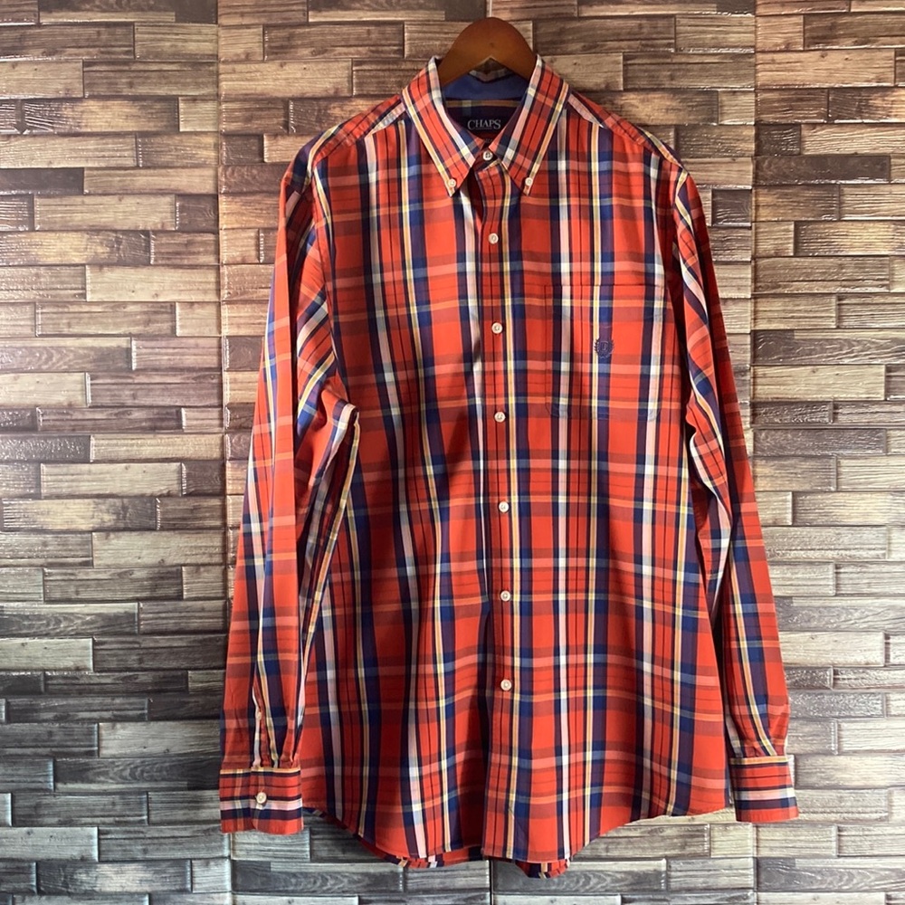 Mens EUC Chaps Stretch Easy Care LT Plaid Button Down Shirt